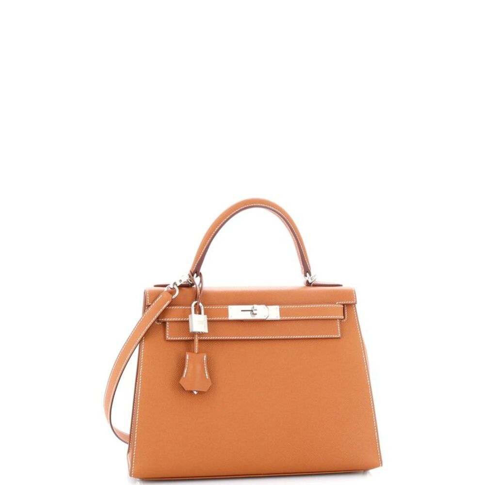 Hermes Kelly Handbag Gold Epsom with Palladium Hardware 28 Brown - Picture 3 of 8